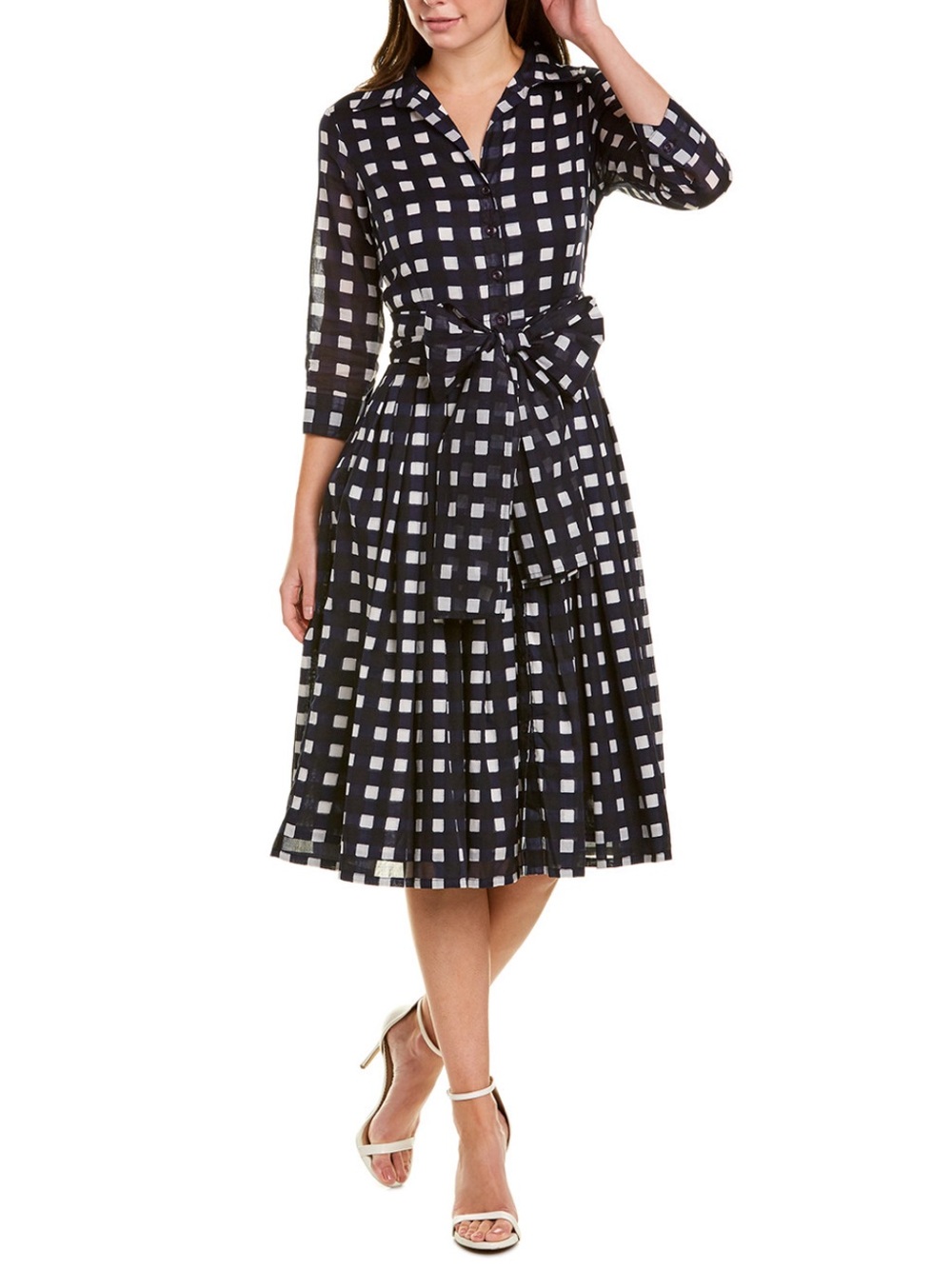 Samantha Sung Navy and White Checkered Dress, Size 8